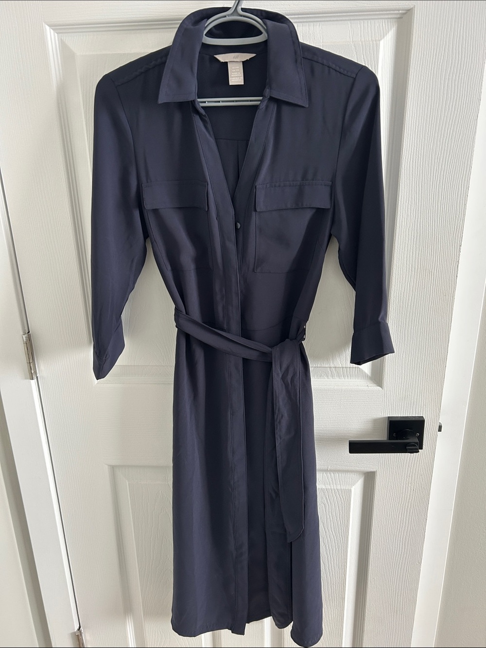 Classic Navy Belted Shirt Dress